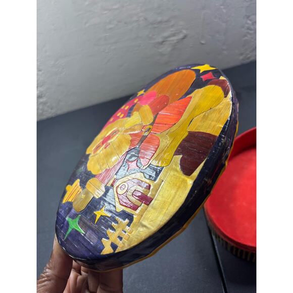 Vtg Santa Trinket Box Lamenated Night Stars Black Stripes Keepsake - Picture 4 of 8